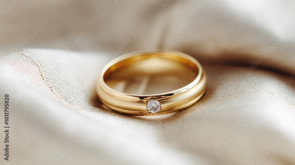 A Gold Wedding Band with a Diamond A Gold Wedding Band with a Diamond