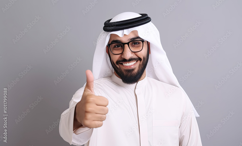 Arabian young man displays thumbs up Arabian young man displays thumbs up