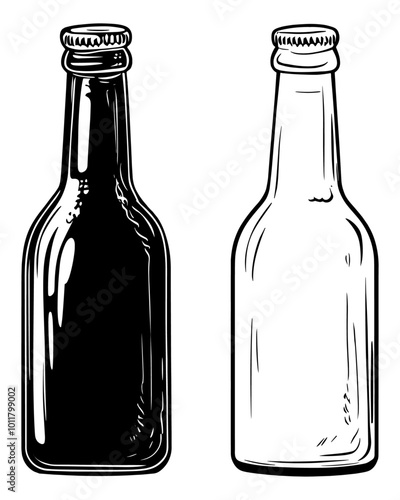 Beer bottle vector icon. Lemonade soda drink symbol. Bar or pub sign. Brewery and restaurant logo. Black silhouette isolated on white background.
