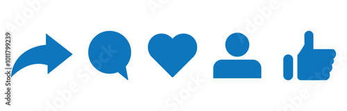 Social media icons thumb up and heart icon with repost and comment. Flat signs icons on white background. eps10