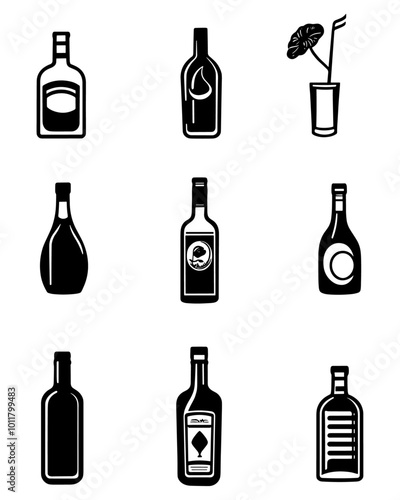 Set Beer bootles logo vector illustration. Emblem design for bar, club and grill. Octoberfest
