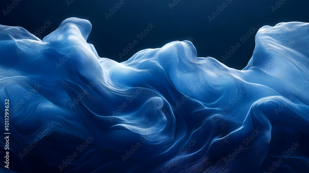 Obraz premium Abstract Blue Wavy Background - Digital Art