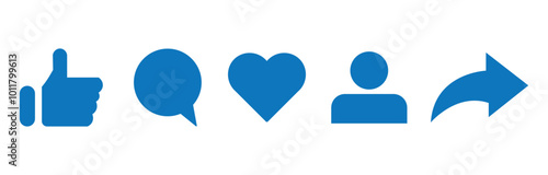 Social media icons thumb up and heart icon with repost and comment. Flat signs icons on white background. eps10