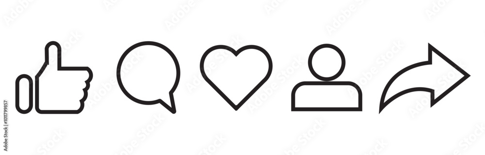 Social media icons thumb up and heart icon with repost and comment. Flat signs icons on white background. eps10 Social media icons thumb up and heart icon with repost and comment. Flat signs icons on white background. eps10