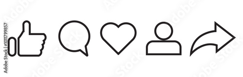 Social media icons thumb up and heart icon with repost and comment. Flat signs icons on white background. eps10