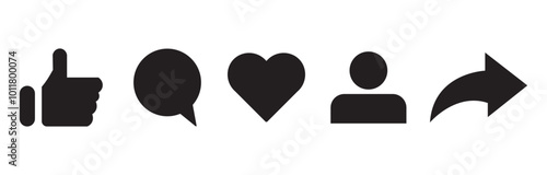 Social media icons thumb up and heart icon with repost and comment. Flat signs icons on white background. eps10