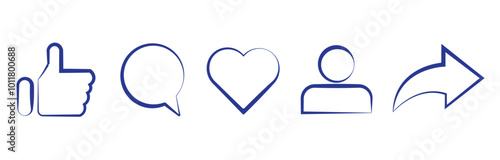 Social media icons thumb up and heart icon with repost and comment. Flat signs icons on white background. eps10