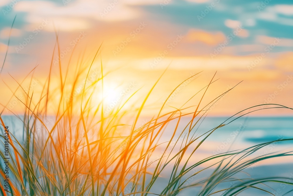 Golden Hour Beach Grass by the Sea. AI generated illustration Golden Hour Beach Grass by the Sea. AI generated illustration