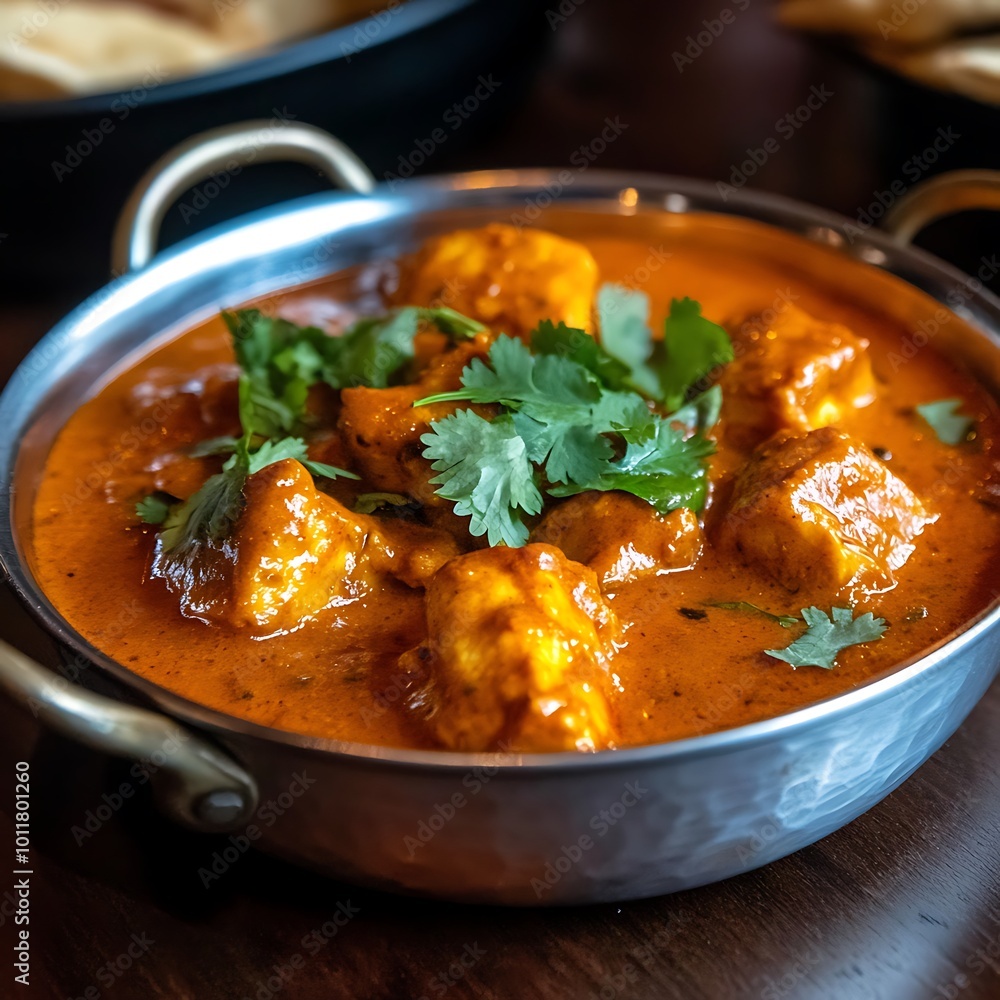Rich and Creamy Chicken Curry in Copper Serving Bowl Rich and Creamy Chicken Curry in Copper Serving Bowl