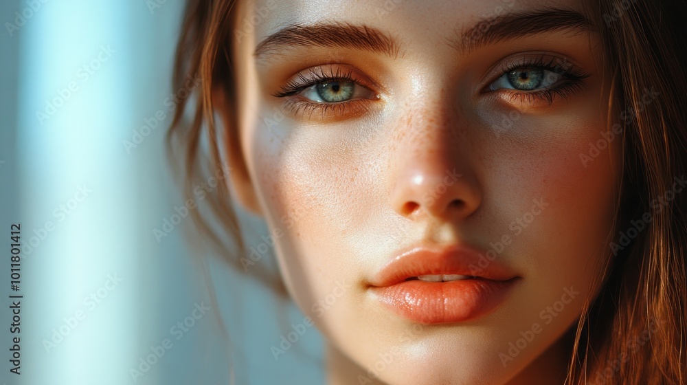Close-up Portrait of a Young Woman with Blue Eyes Close-up Portrait of a Young Woman with Blue Eyes