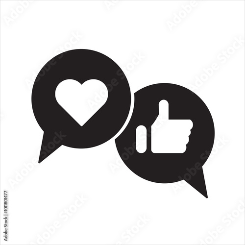 Social media icons thumb up and heart icon with repost and comment. Flat signs icons on white background. eps10