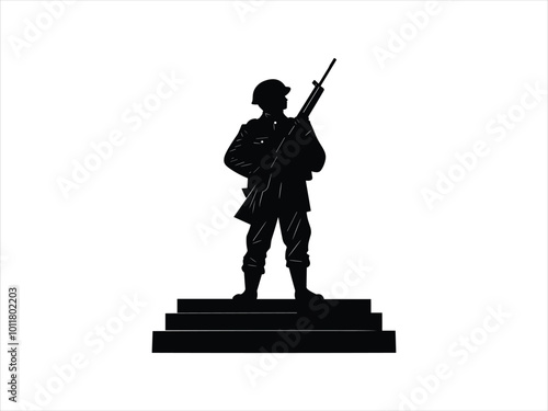 Veterans Day War Memorial Silhouette Collection - Patriotic Monument Art.