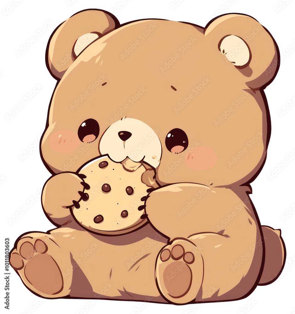 Fototapeta premium PNG Cute bear eating a cookie outdoors snowman nature.