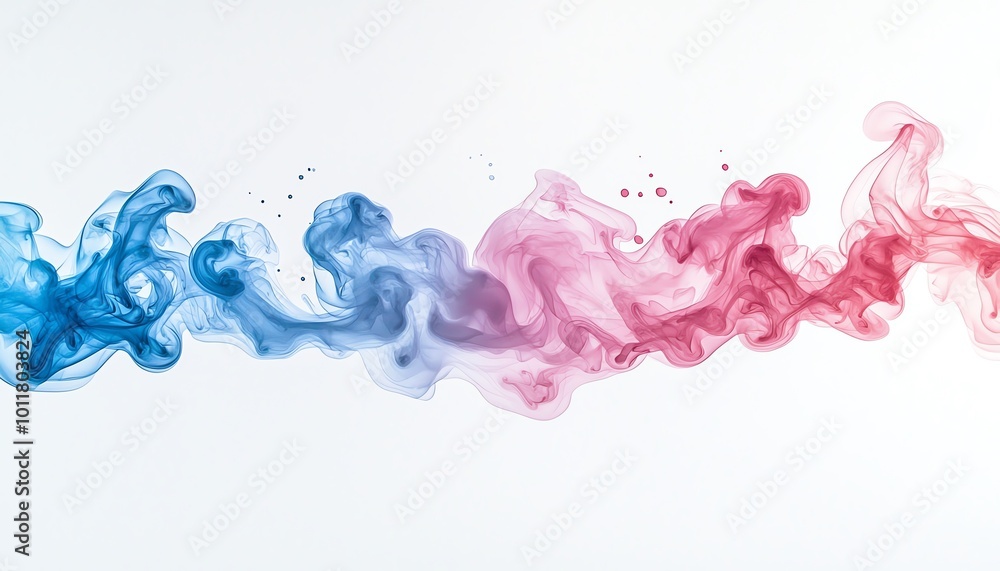 Fototapeta premium Colorful swirling ink in blue and pink against a white background.