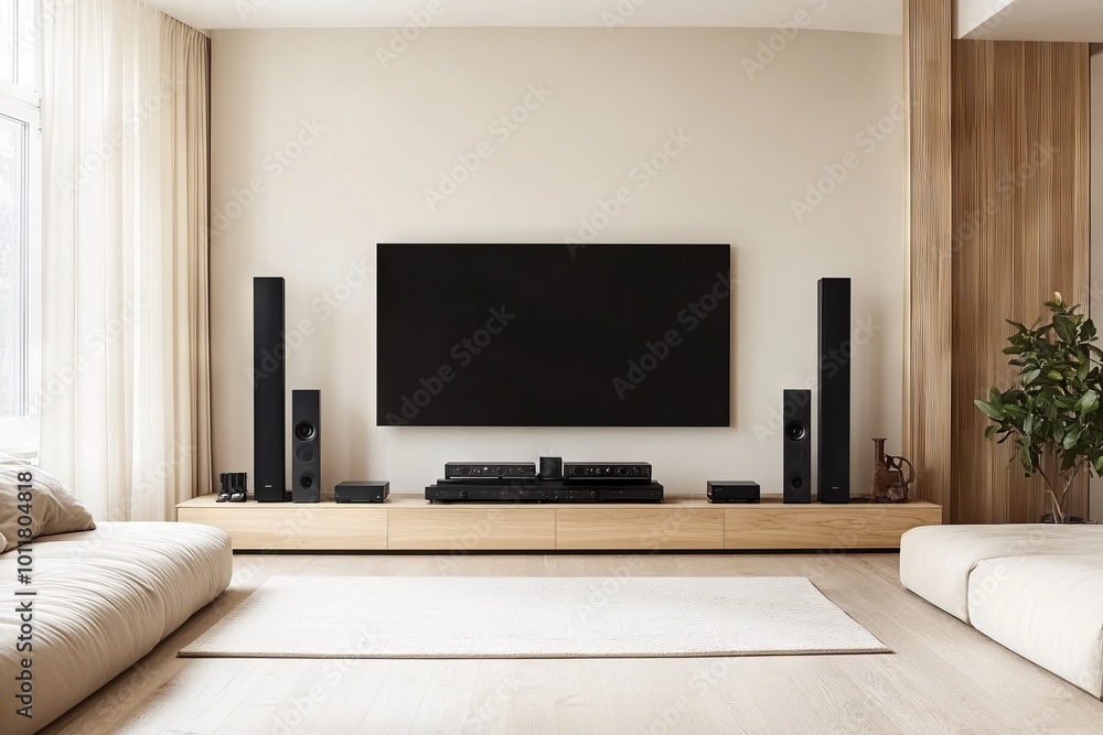 Stylish Modern Living Room with High-End Features. AI generated illustration Stylish Modern Living Room with High-End Features. AI generated illustration