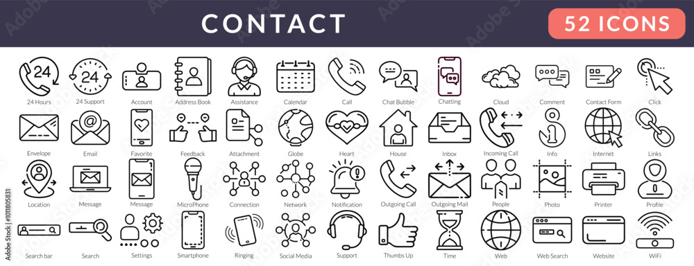 communication and contact icons | thin line icons for phone, chat, email, support, customer service communication and contact icons | thin line icons for phone, chat, email, support, customer service