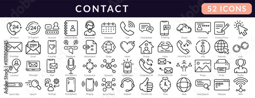 chat and communication icons | simple outline icons for contact, phone, message, support, service