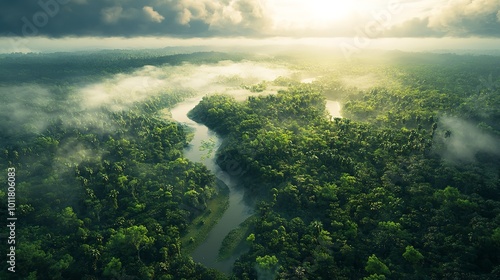 Wallpaper Mural Lush Amazon Rainforest Aerial Perspective with Winding Rivers Torontodigital.ca