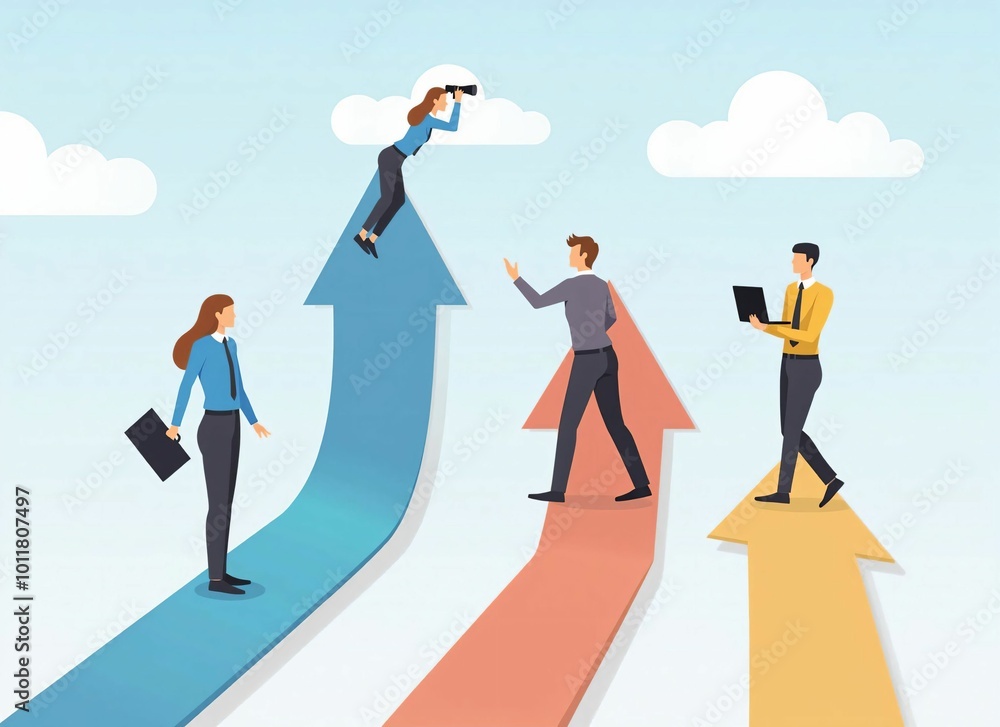 Obraz premium Business Growth and Success Concept - Team with Rising Arrows