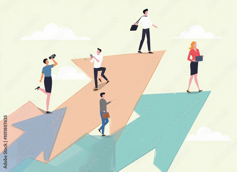 Obraz premium Business Growth and Success Concept - Team with Rising Arrows