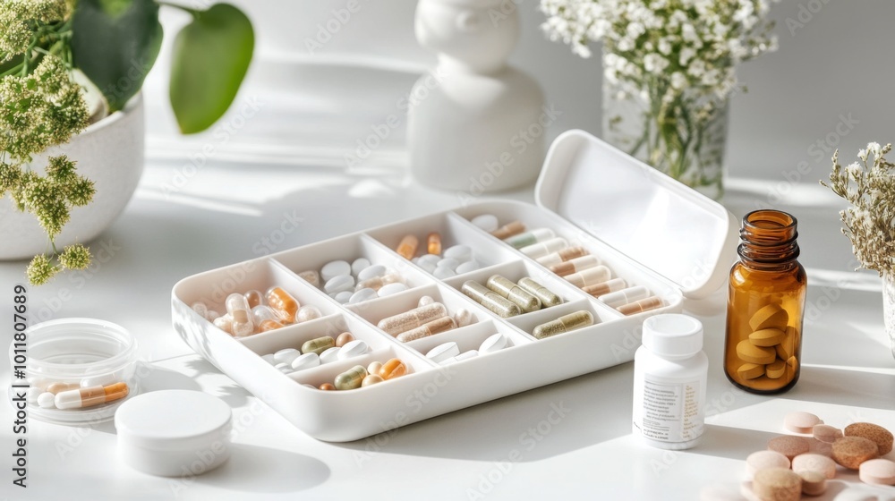 Organized Medications in Bright Natural Setting Organized Medications in Bright Natural Setting