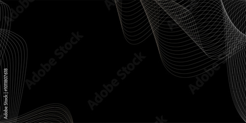 Futuristic waves curved neon light effect geometric patterns, geometric abstract smooth wave lines element speed sound energy wave lines on black background, Dark premium background design with lines.