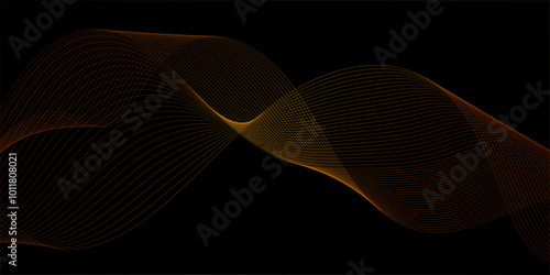 Futuristic waves curved neon light effect geometric patterns, geometric abstract smooth wave lines element speed sound energy wave lines on black background, Dark premium background design with lines.