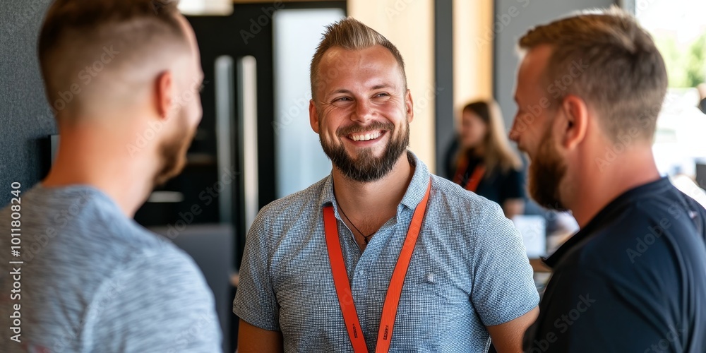 Fototapeta premium Networking Events: Depict a networking session at the festival where game developers and industry professionals connect and exchange ideas, showcasing collaboration.