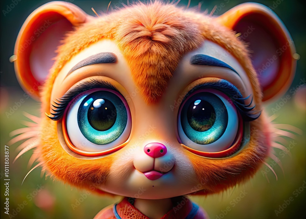 Adorable Close-up of Big Glassy Eyes on a Cute Toy Character with a Playful Expression Adorable Close-up of Big Glassy Eyes on a Cute Toy Character with a Playful Expression