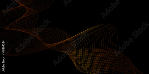 Futuristic waves curved neon light effect geometric patterns, geometric abstract smooth wave lines element speed sound energy wave lines on black background, Dark premium background design with lines.
