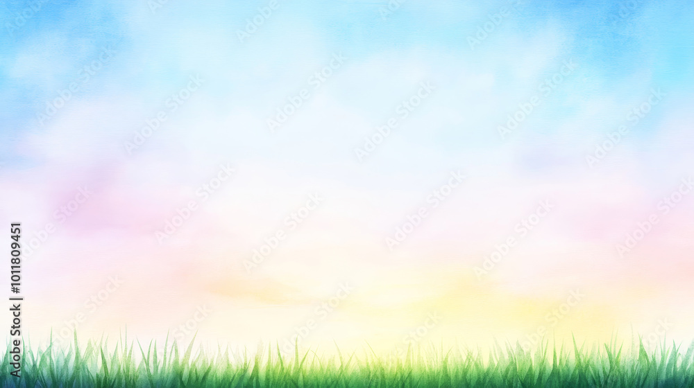 A serene landscape featuring grass and a beautiful pastel sky at dawn, perfect for nature and tranquility themes. A serene landscape featuring grass and a beautiful pastel sky at dawn, perfect for nature and tranquility themes.