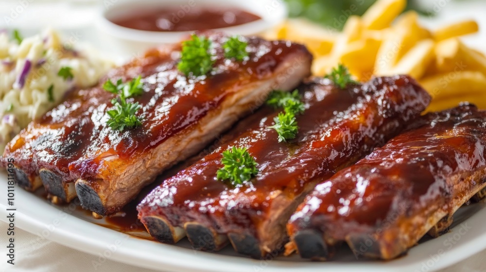 Savory Barbecue Ribs with Sides and Garnish Savory Barbecue Ribs with Sides and Garnish