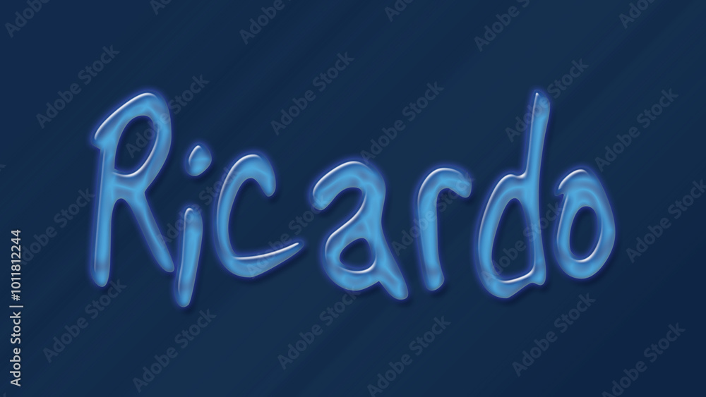 Water bubble 3D text effect of name Ricardo 0n blue background. Water bubble 3D text effect of name Ricardo 0n blue background.