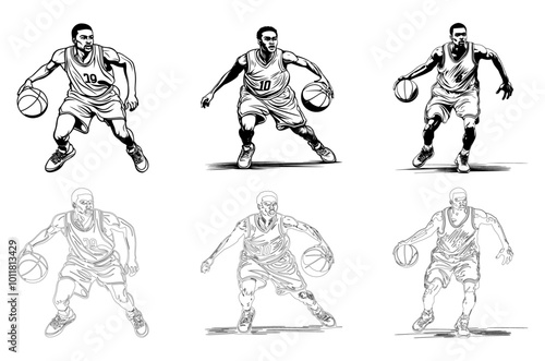 Hand sketch basketball player. Vector illustration
