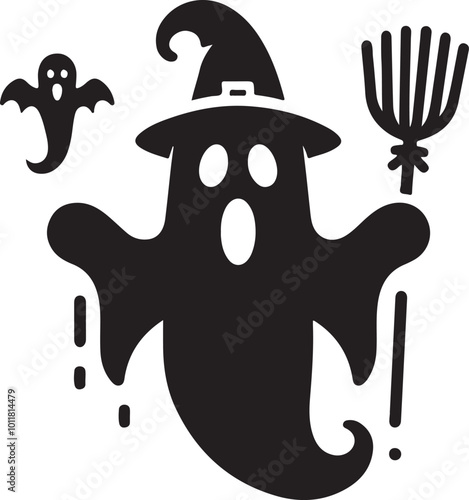 A scary spooky night halloween festival haunted house ghost vector art flat design illustrations photo