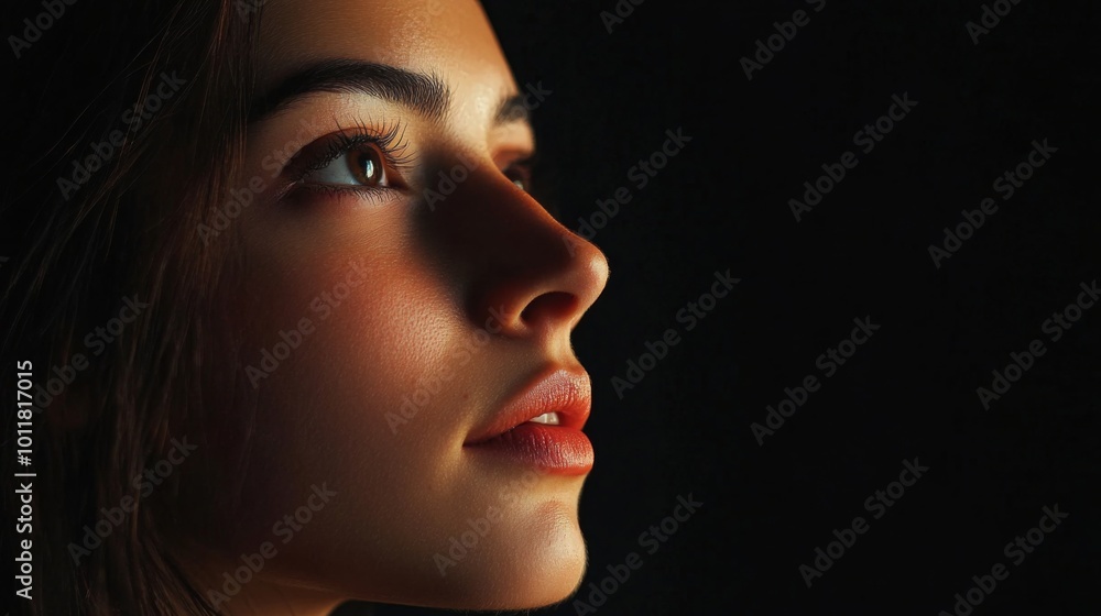 Fototapeta premium Black background with woman announcing Black Friday discounts 