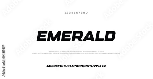 Emerald Minimal Design Modern abstract digital alphabet font. Minimal technology typography, Creative urban sport fashion futuristic font and with numbers.