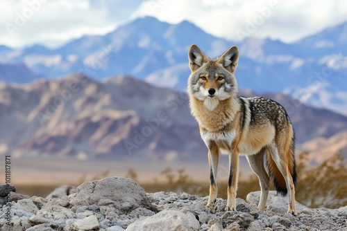 Striking Portrait of a Coyote in Death Valley National Park. AI generated illustration
