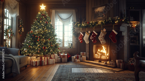 Wallpaper Mural Creating the Perfect Cozy Christmas Ambience: A Guide to Transforming Your Living Room into a Festive Wonderland with Tree, Lights, and Stockings Torontodigital.ca