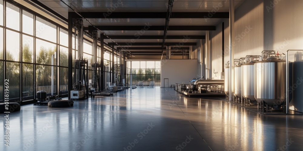 Obraz premium Water Treatment Facilities: Create an image of a modern water treatment plant with large tanks and machinery, highlighting the process of providing clean water.