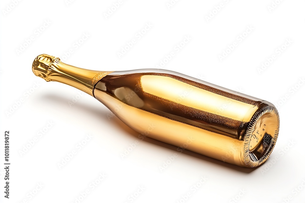 Elegantly isolated gold champagne bottle on a white backdrop. Generative Ai Elegantly isolated gold champagne bottle on a white backdrop. Generative Ai