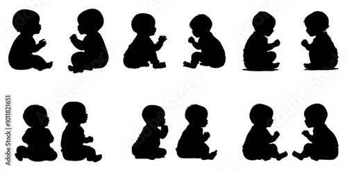 Vector illustration. Silhouette of two children.
