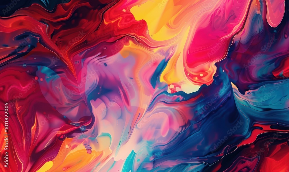 Abstract colorful fluid paint art in shades of red, yellow, pink, and blue. Artistic painting background. Abstract colorful fluid paint art in shades of red, yellow, pink, and blue. Artistic painting background.