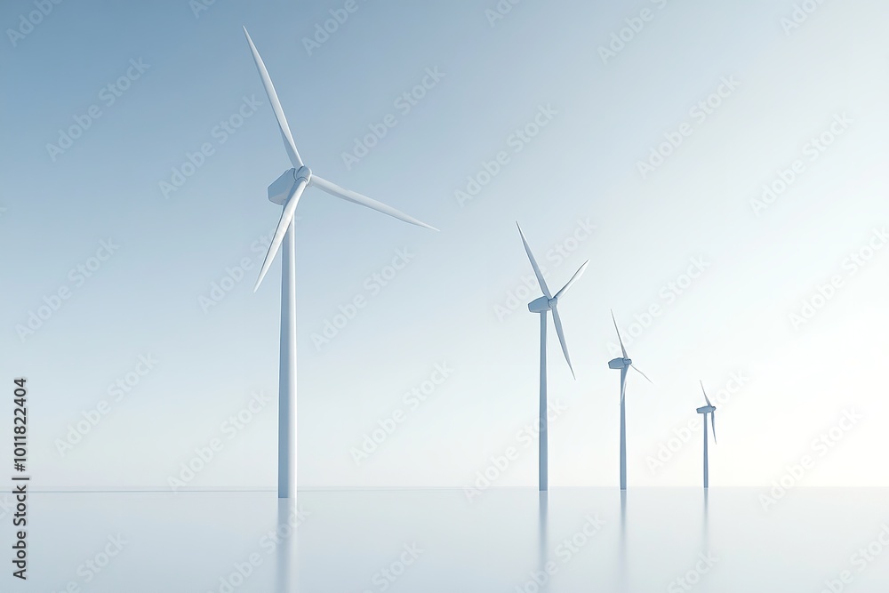 Fototapeta premium Isolated wind turbines against a white backdrop. Generative Ai