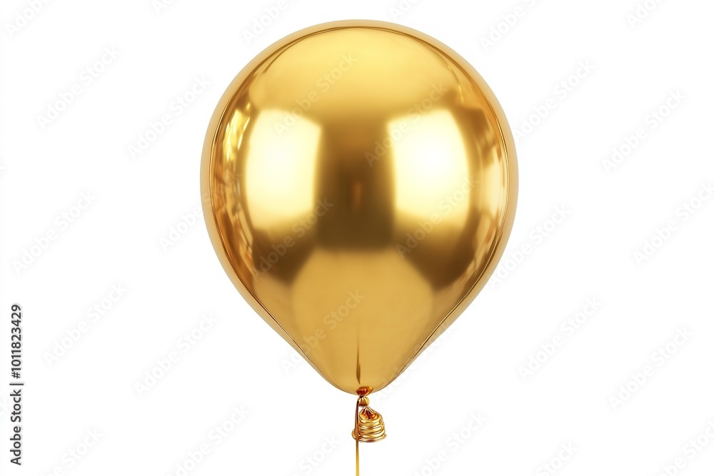 A single gold balloon isolated on a white backdrop is illustrated. Generative Ai A single gold balloon isolated on a white backdrop is illustrated. Generative Ai