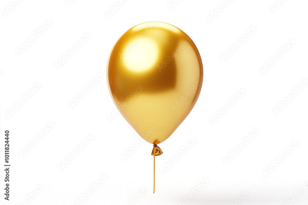 A single gold balloon isolated on a white backdrop is illustrated. Generative Ai A single gold balloon isolated on a white backdrop is illustrated. Generative Ai