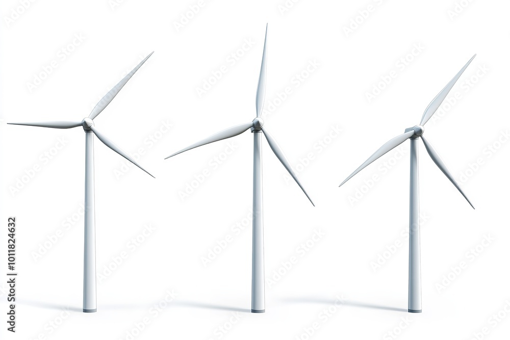 Isolated wind turbines against a white backdrop. Generative Ai Isolated wind turbines against a white backdrop. Generative Ai