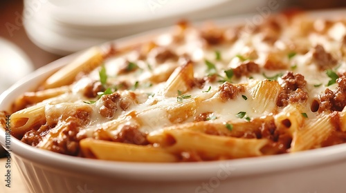 Cheesy baked penne pasta with minced beef
