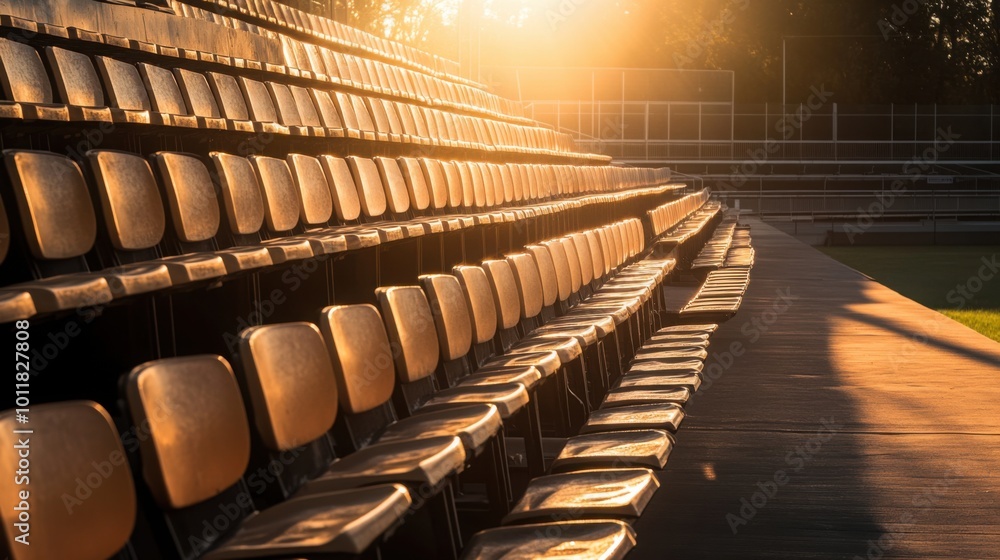 Fototapeta premium The rows of seats create a sense of anticipation for an upcoming event, emphasizing the vibrant atmosphere of outdoor sports