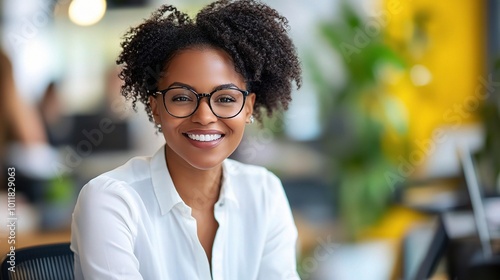 Smiling Woman in Modern Office Setting